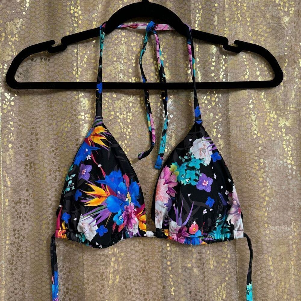 American Eagle X Naito Black Tropical Floral String Bikini Swim Top XL NWT